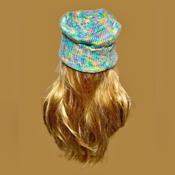 NEW Boutique Hand-Knitted Multicolored Hat, 11 X 12 Inches, Uncuffed. - Picture 4 of 8